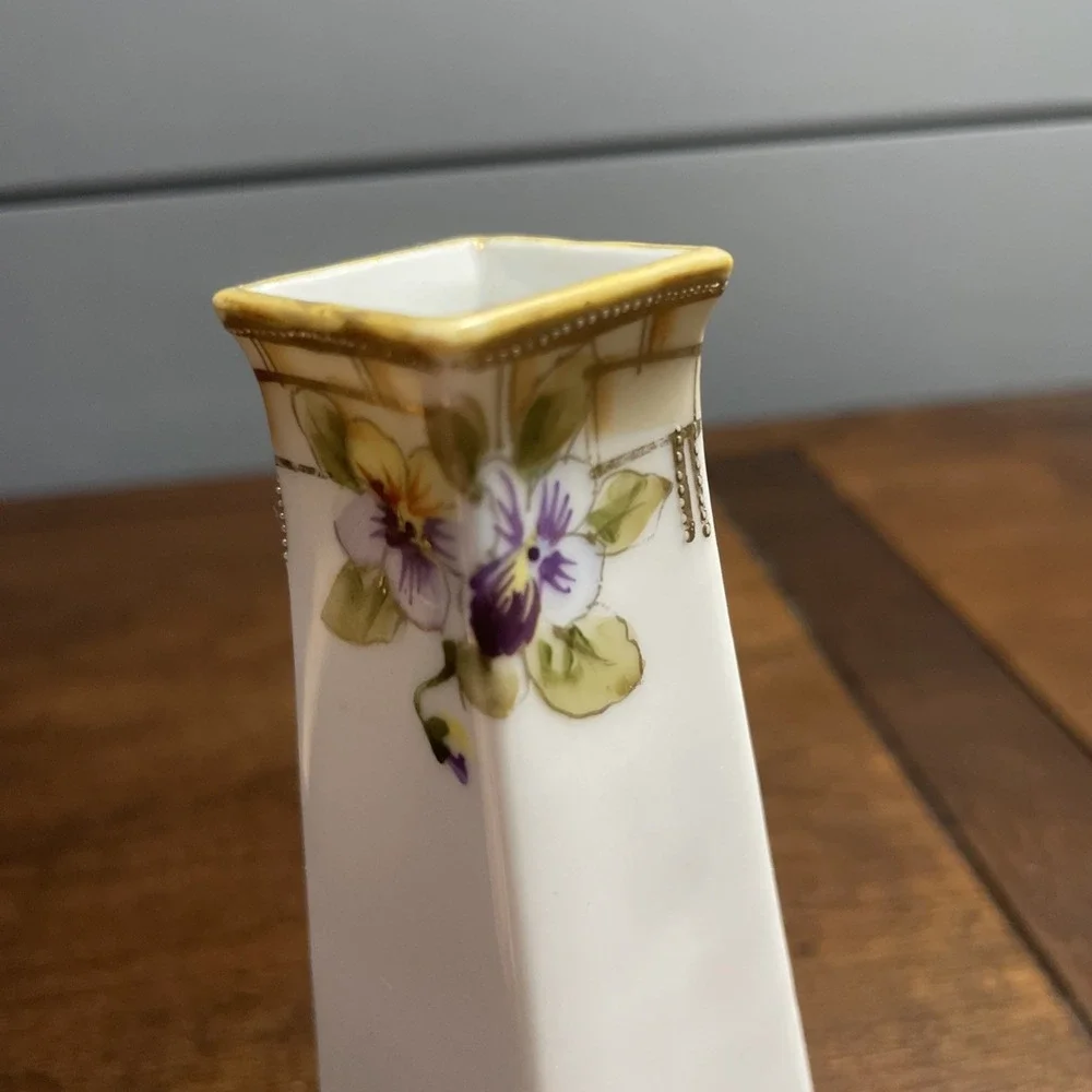 Vintage Handpainted Nippon Porcelain Vase with Purple Violet Flowers Buds